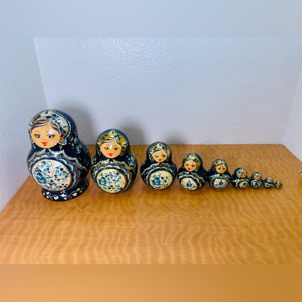 Set of Blue and White Matryoshka Dolls